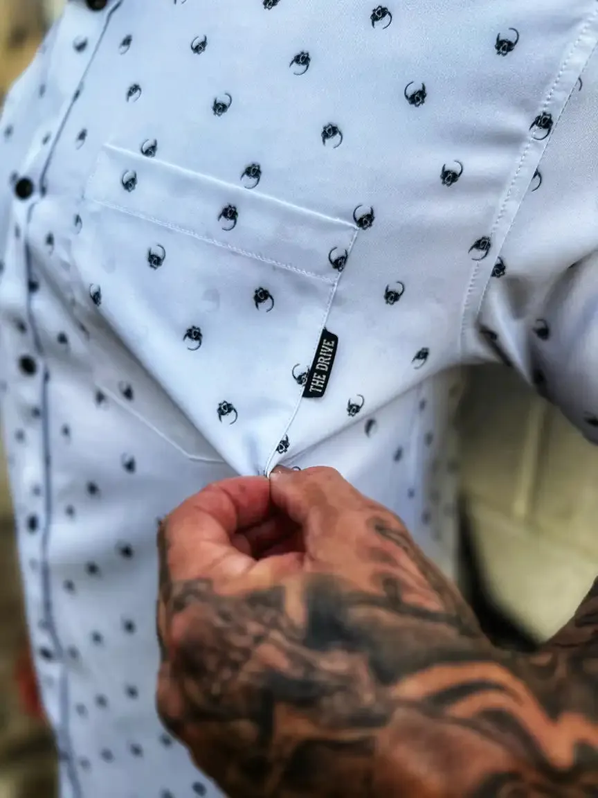 ESSENTIAL MURDERED OUT SKULL BUTTON UP