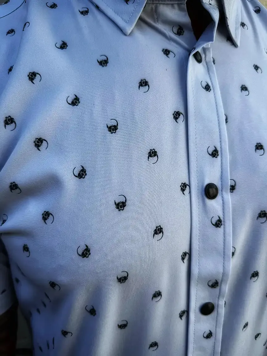 ESSENTIAL MURDERED OUT SKULL BUTTON UP
