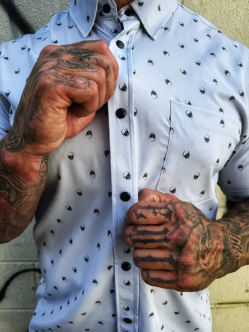 ESSENTIAL MURDERED OUT SKULL BUTTON UP