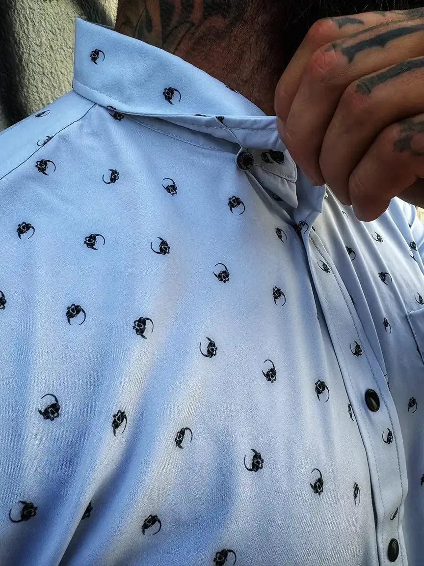 ESSENTIAL MURDERED OUT SKULL BUTTON UP