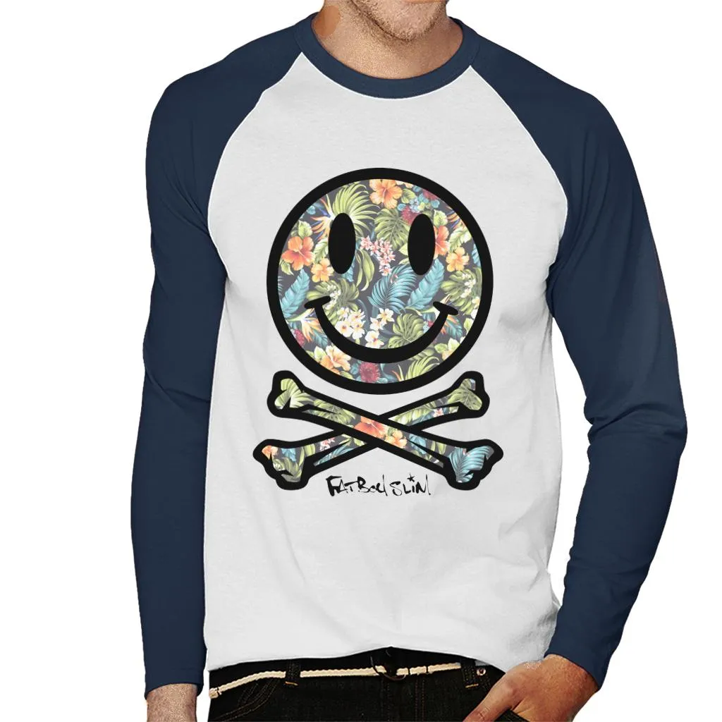 Fatboy Slim Tropical Floral Smiley And Crossbones Men's Baseball Long Sleeved T-Shirt