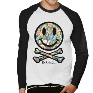 Fatboy Slim Tropical Floral Smiley And Crossbones Men's Baseball Long Sleeved T-Shirt