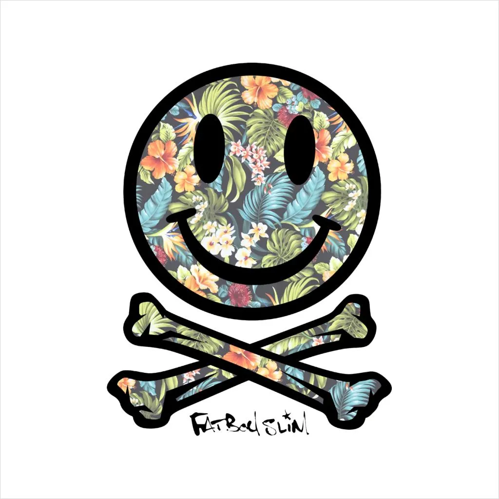 Fatboy Slim Tropical Floral Smiley And Crossbones Men's Baseball Long Sleeved T-Shirt