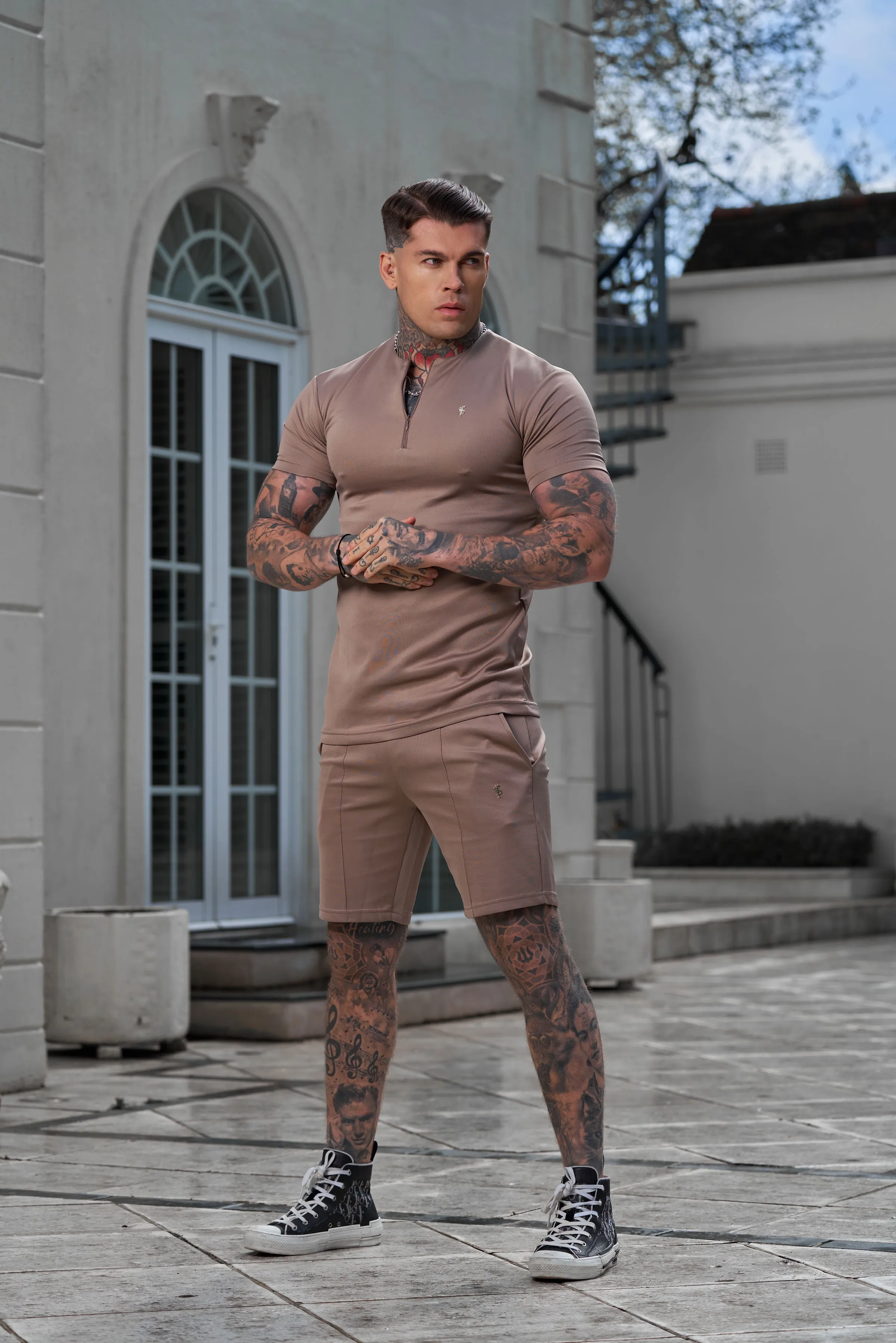 Father Sons Scuba Taupe / Gold Crew T Shirt With Zip Detail Short Sleeve - FSH1030
