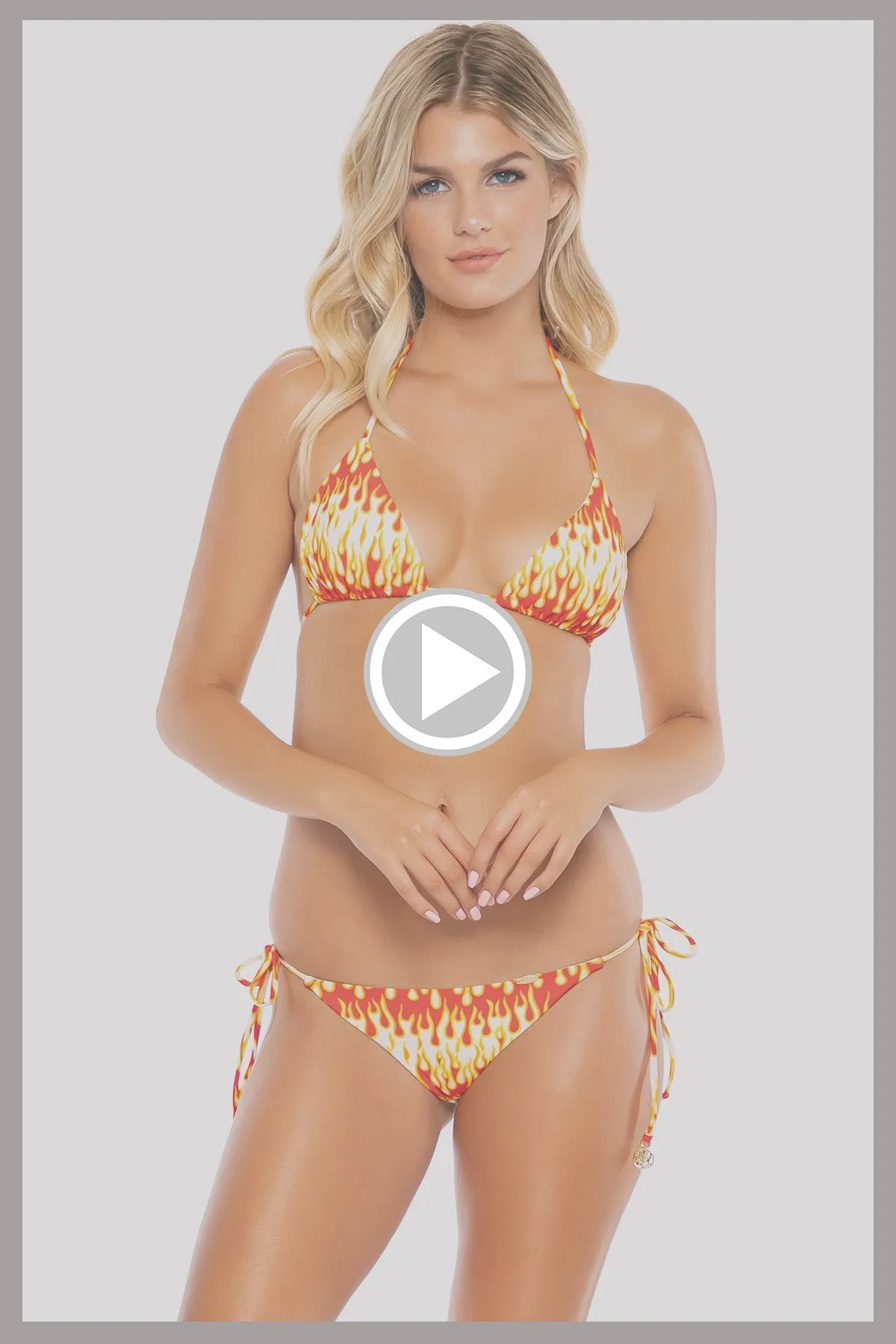FLAME OF LOVE - Triangle Top & Wavey Ruched Back Tie Side Bottom • White Runway