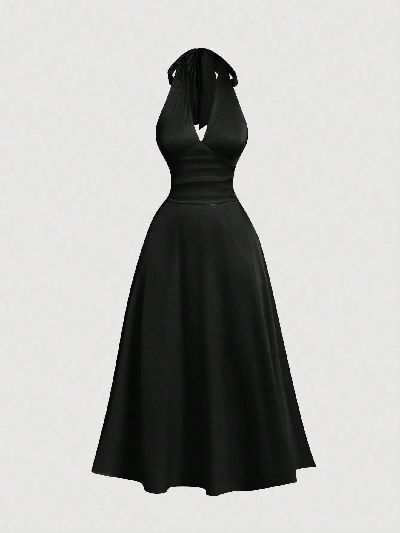 Floral Print Ruched Waist Elegant Halter Midi Dress