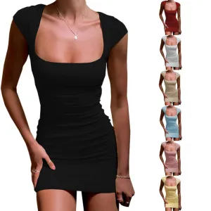 Form Fitting Bodycon Dress with Square Neck