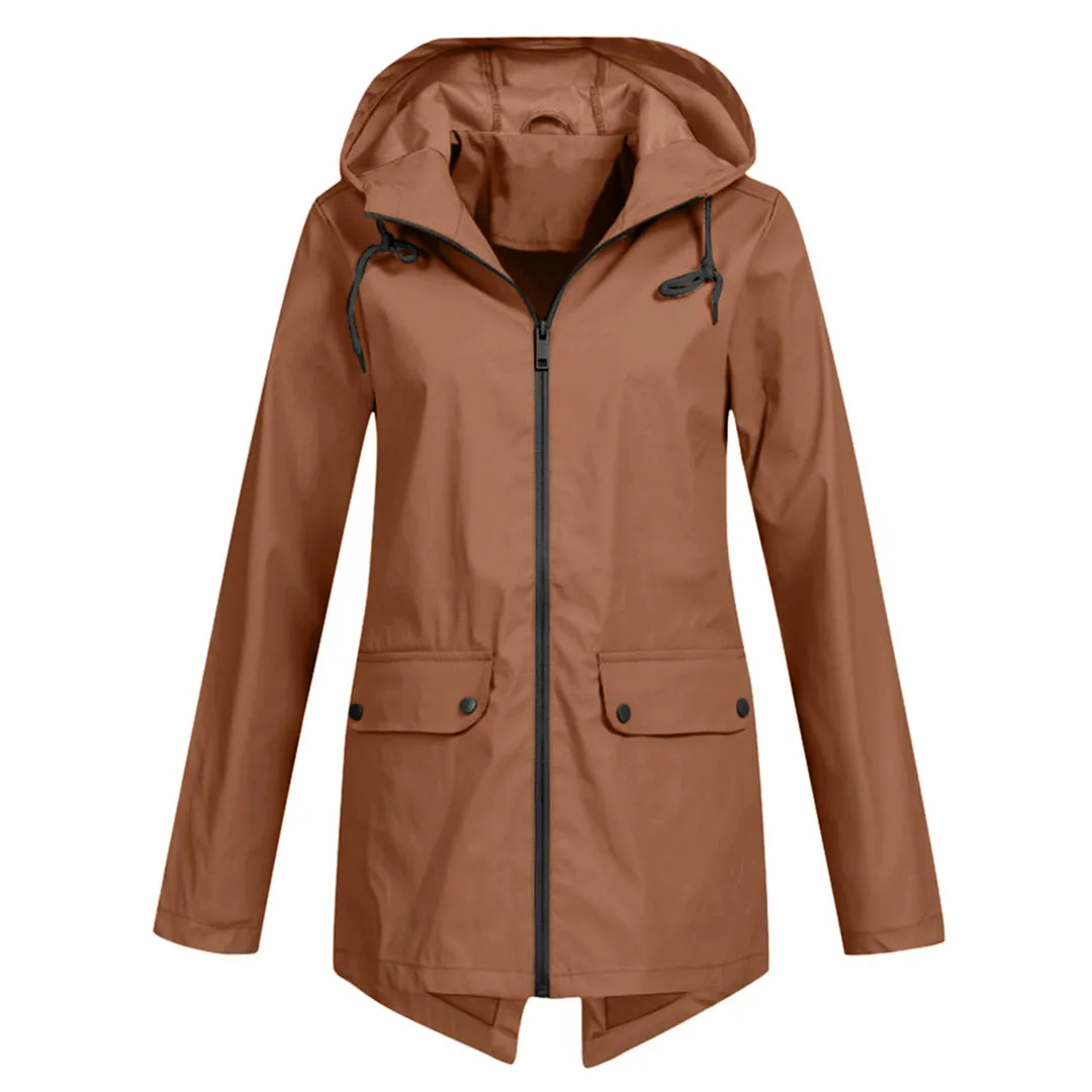 Francine - elegant long raincoat with hood for women