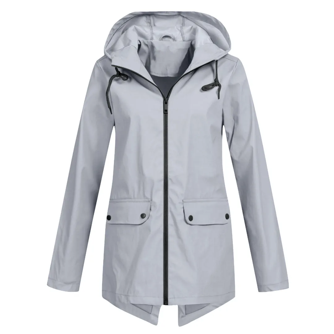 Francine - elegant long raincoat with hood for women