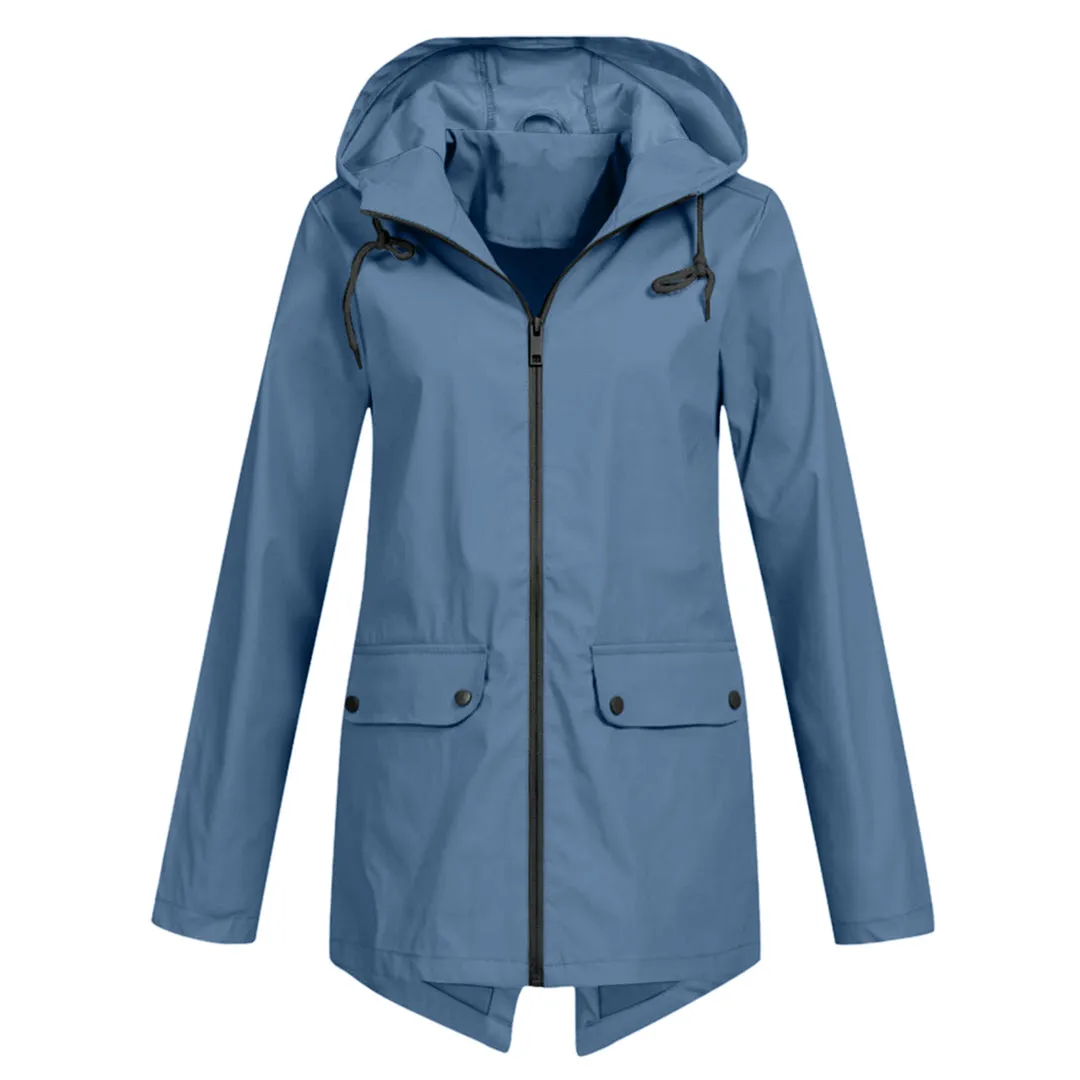Francine - elegant long raincoat with hood for women