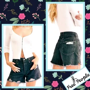 Free People Makai Cut Off Denim Shorts in Rocky Beach (Black)
