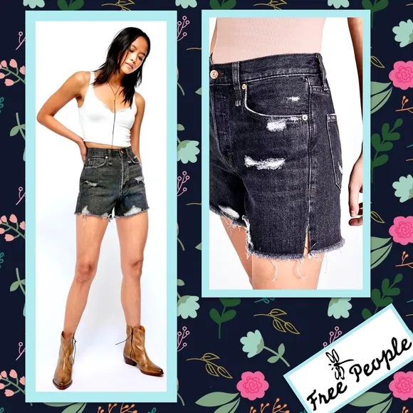 Free People Makai Cut Off Denim Shorts in Rocky Beach (Black)