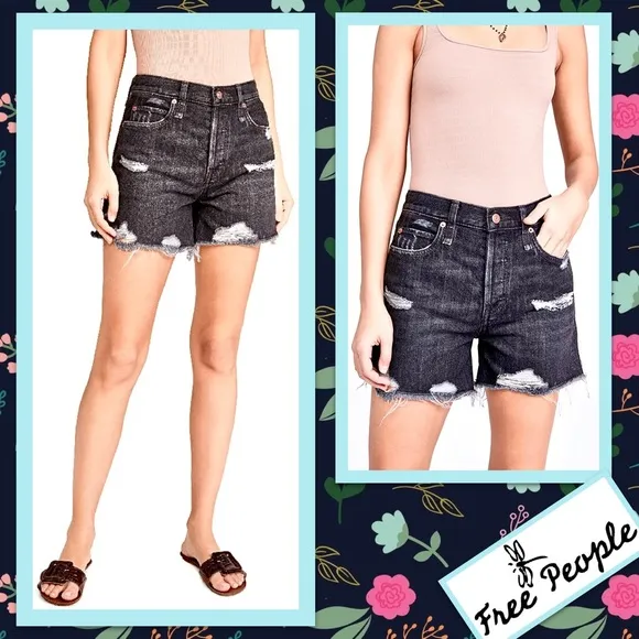 Free People Makai Cut Off Denim Shorts in Rocky Beach (Black)
