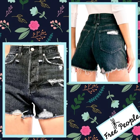 Free People Makai Cut Off Denim Shorts in Rocky Beach (Black)
