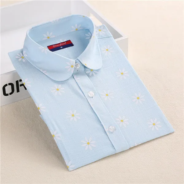 Funny Animal Print Shirts Women Cotton Linen Blouse Vintage Long Sleeve Women Shirts Plus Size