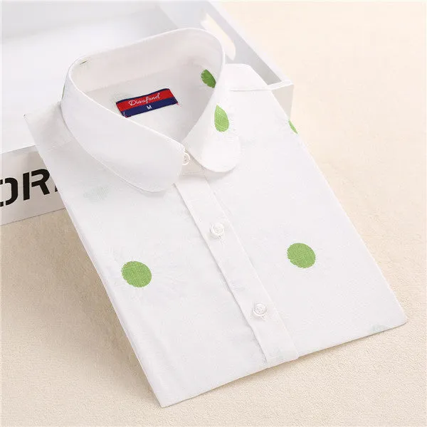 Funny Animal Print Shirts Women Cotton Linen Blouse Vintage Long Sleeve Women Shirts Plus Size