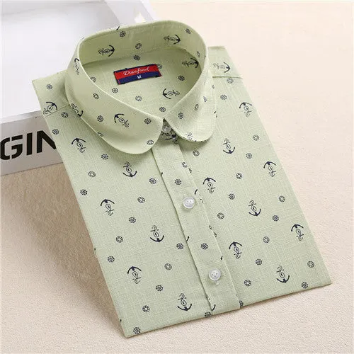 Funny Animal Print Shirts Women Cotton Linen Blouse Vintage Long Sleeve Women Shirts Plus Size