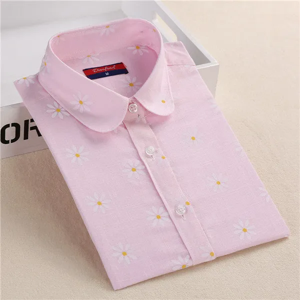 Funny Animal Print Shirts Women Cotton Linen Blouse Vintage Long Sleeve Women Shirts Plus Size