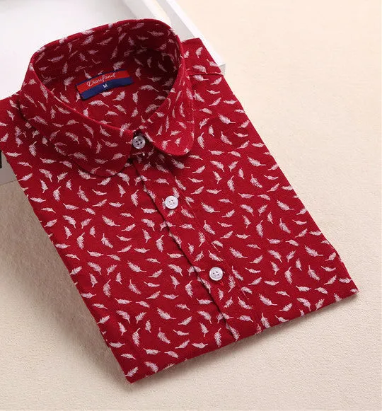 Funny Animal Print Shirts Women Cotton Linen Blouse Vintage Long Sleeve Women Shirts Plus Size