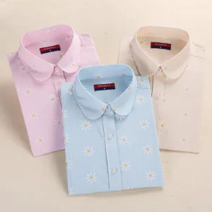 Funny Animal Print Shirts Women Cotton Linen Blouse Vintage Long Sleeve Women Shirts Plus Size