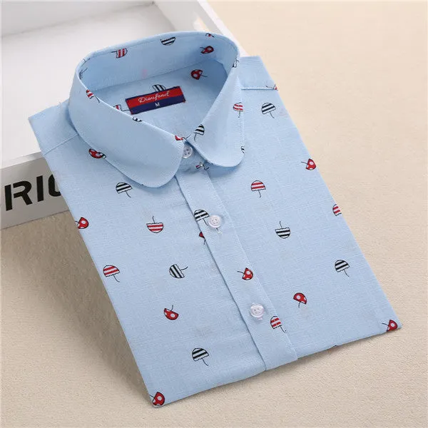 Funny Animal Print Shirts Women Cotton Linen Blouse Vintage Long Sleeve Women Shirts Plus Size