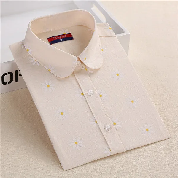 Funny Animal Print Shirts Women Cotton Linen Blouse Vintage Long Sleeve Women Shirts Plus Size