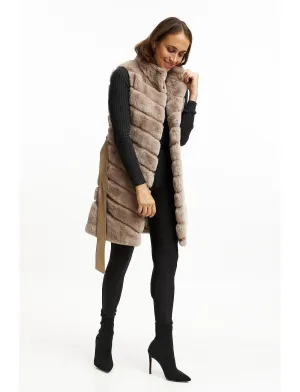Fur Gilet with belt - nude