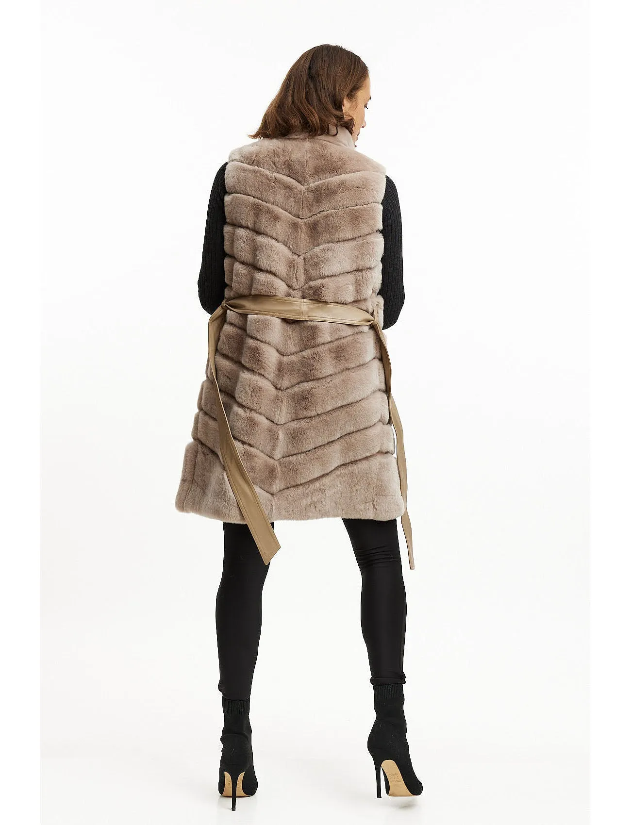 Fur Gilet with belt - nude