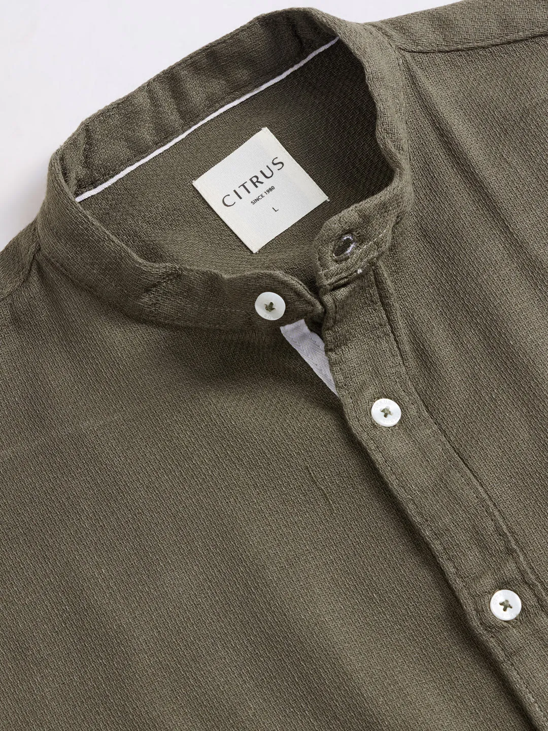 Green Chinese Collar Slim Fit Shirt