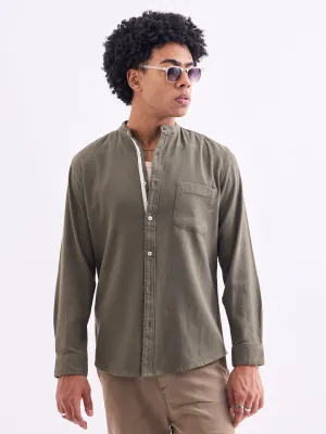 Green Chinese Collar Slim Fit Shirt