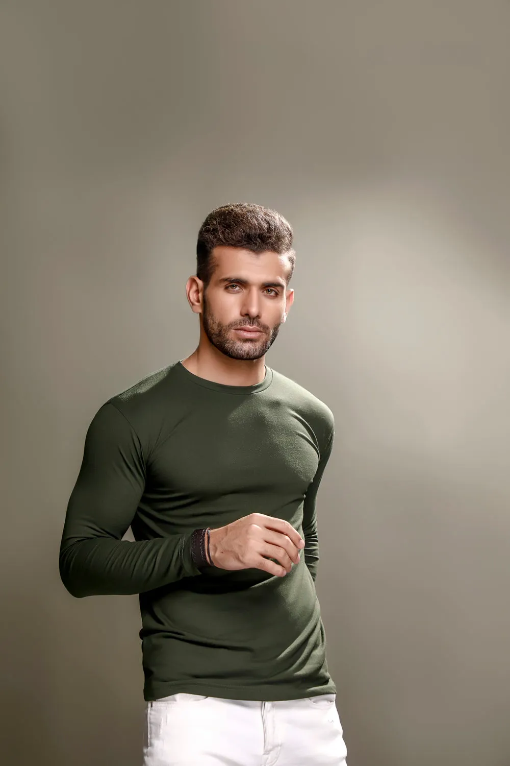 Green Full Sleeves Crew Neck