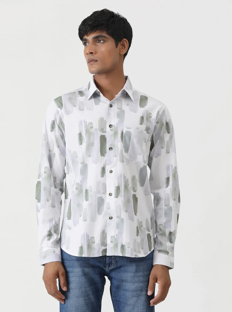 Green Printed Slim Fit Casual Shirt | Greenfibre