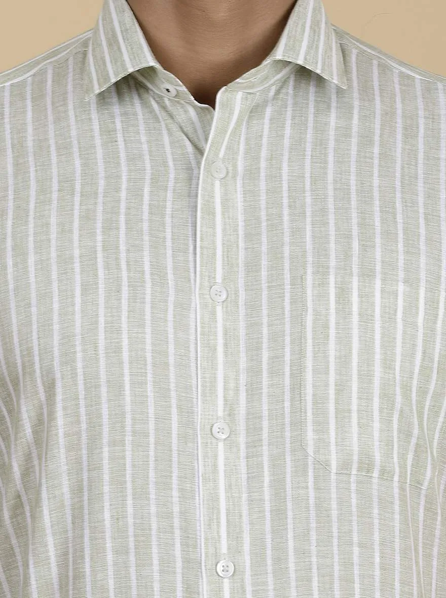Green Striped Slim Fit Formal Shirt | Greenfibre