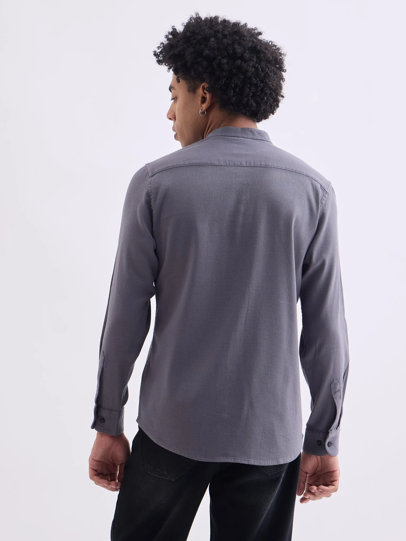 Grey Chinese Collar Slim Fit Shirt