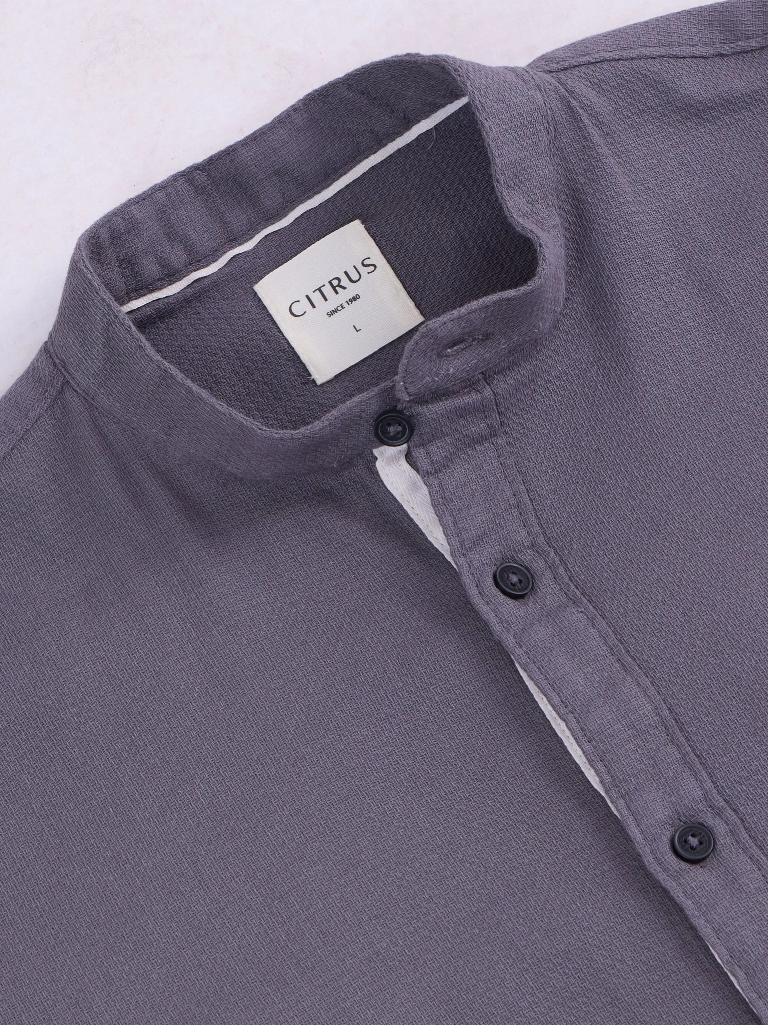 Grey Chinese Collar Slim Fit Shirt