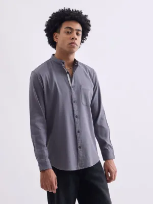 Grey Chinese Collar Slim Fit Shirt