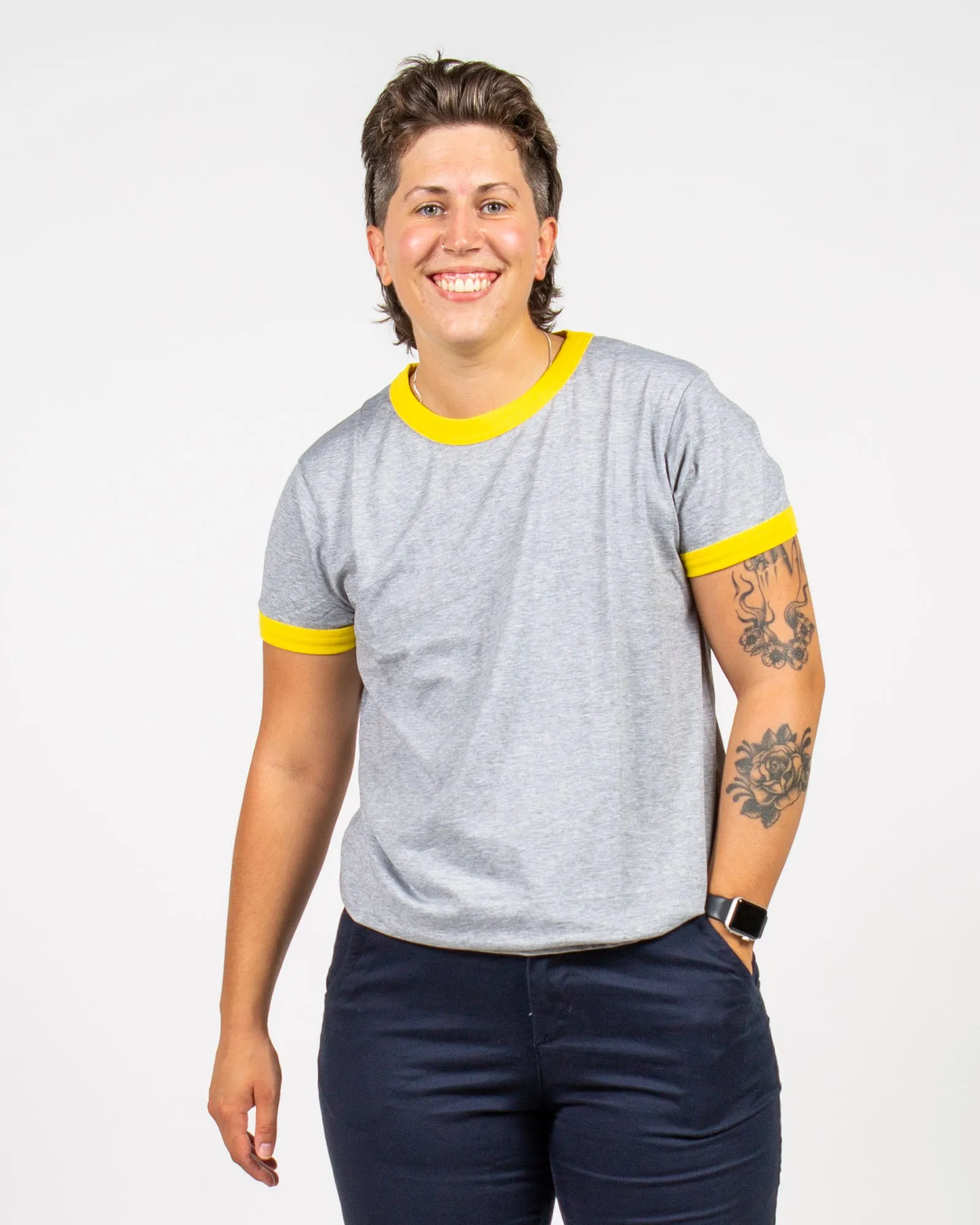 Grey/Yellow Ringer Tee