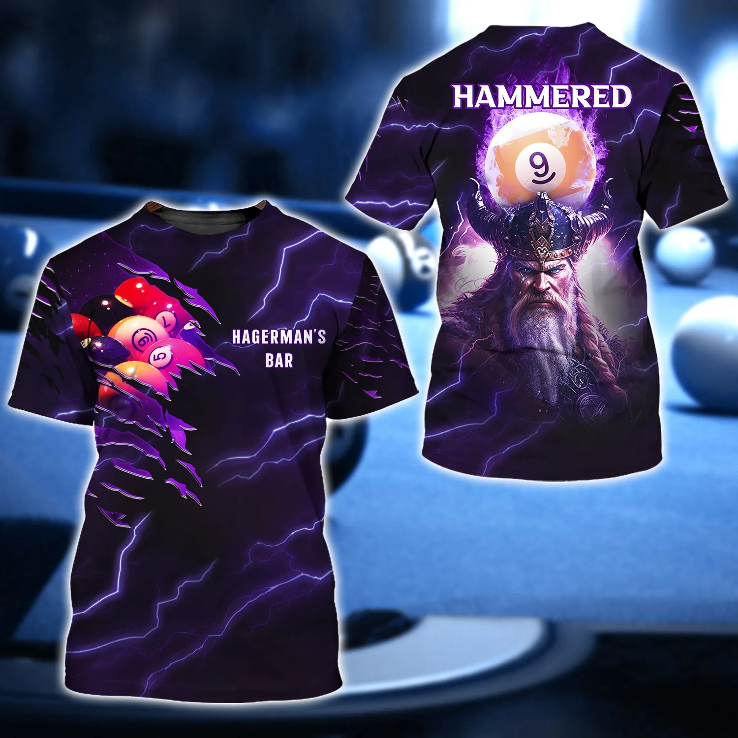 HAMMERED Billiard Pool 9 Ball Thunder Viking 3D Shirt - QB95