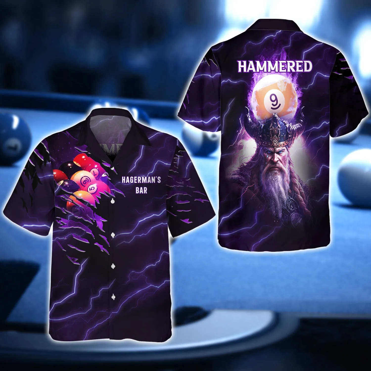 HAMMERED Billiard Pool 9 Ball Thunder Viking 3D Shirt - QB95