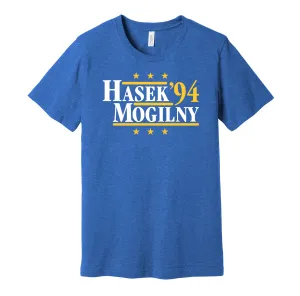 Hasek & Mogilny '94 - Buffalo Hockey Legends Political Campaign Parody T-Shirt - Hyper Than Hype Shirts