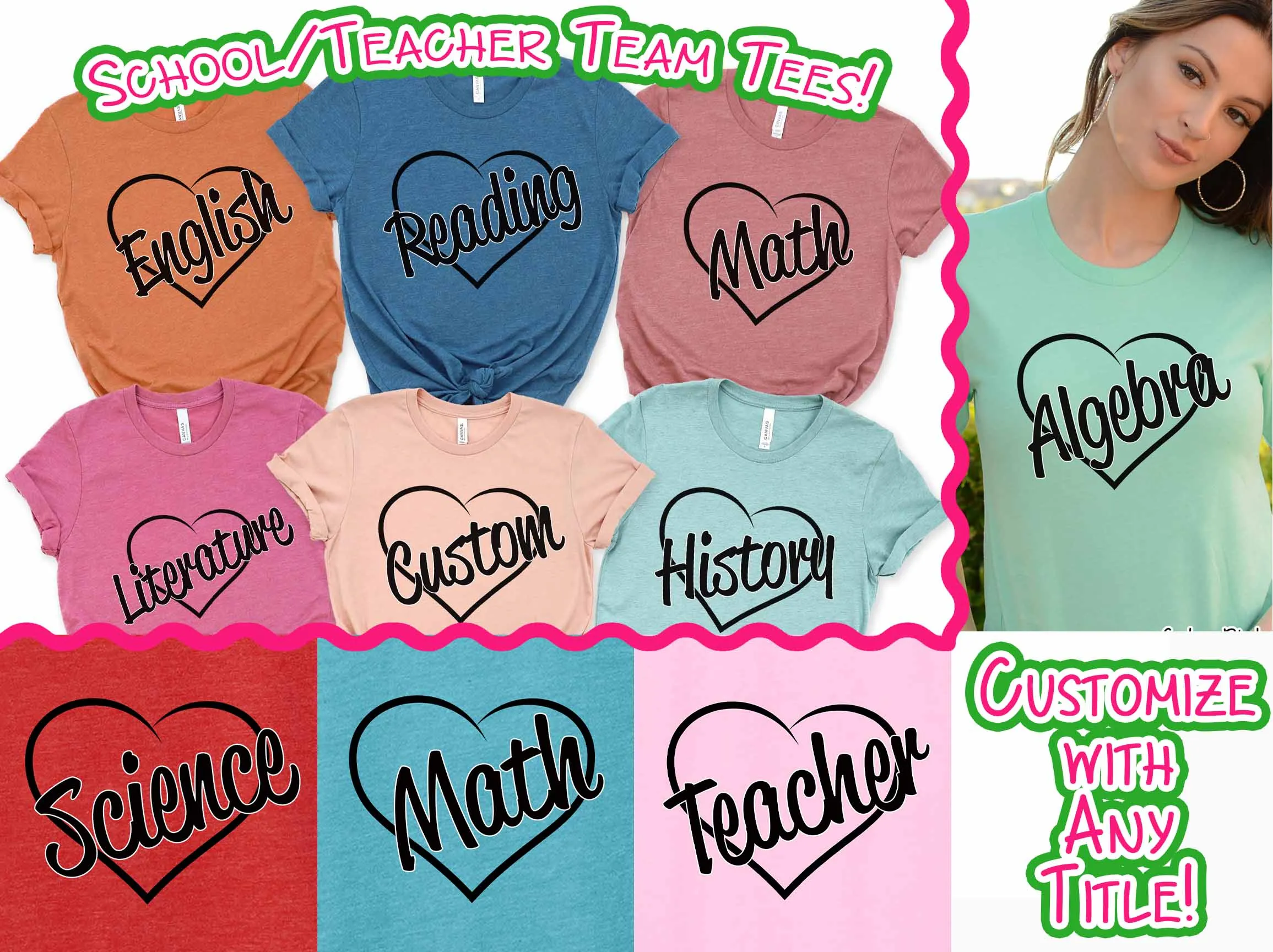 Heart Outline School Subject Teacher Tee