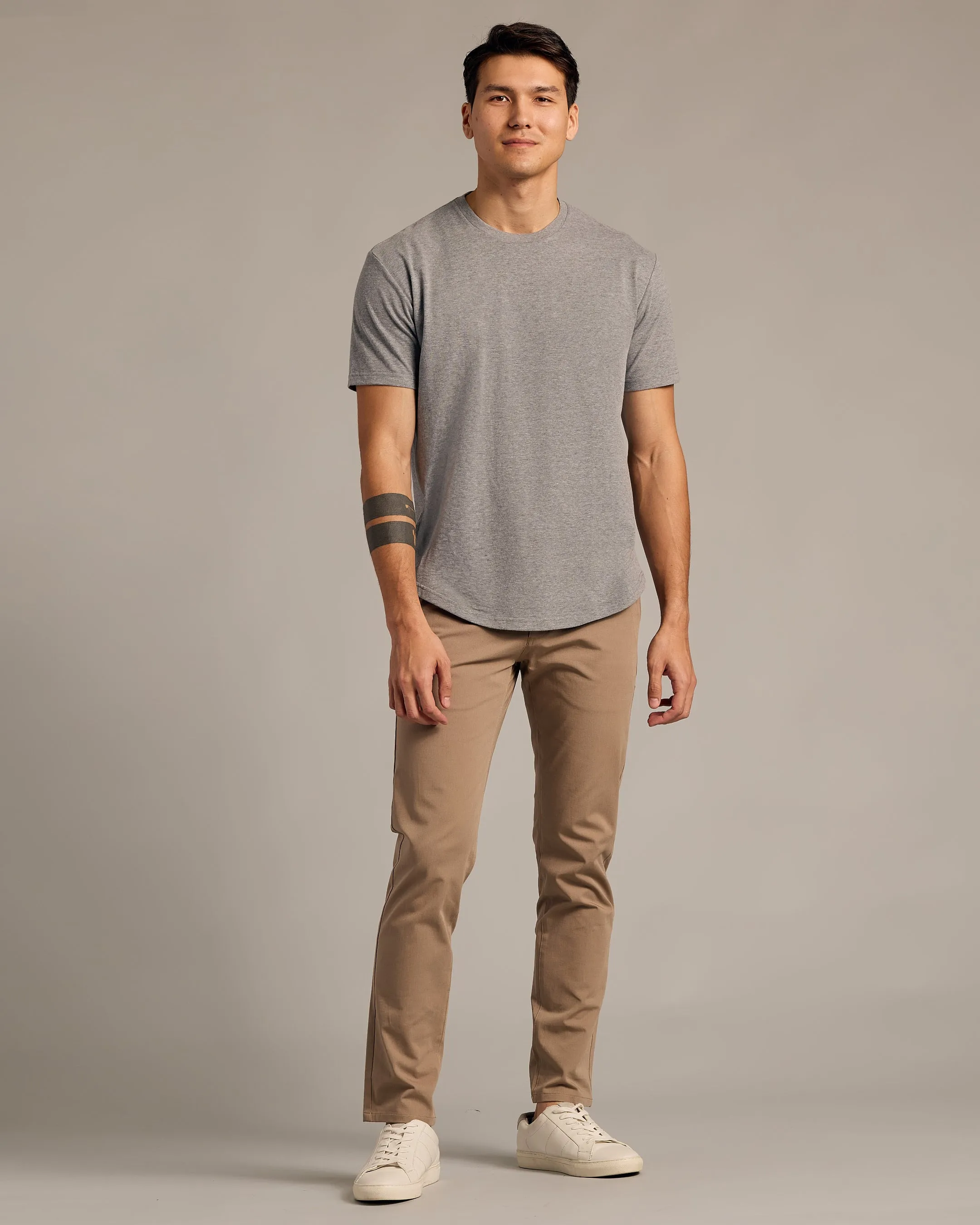 Heather Gray Short Sleeve Curved Hem Crew