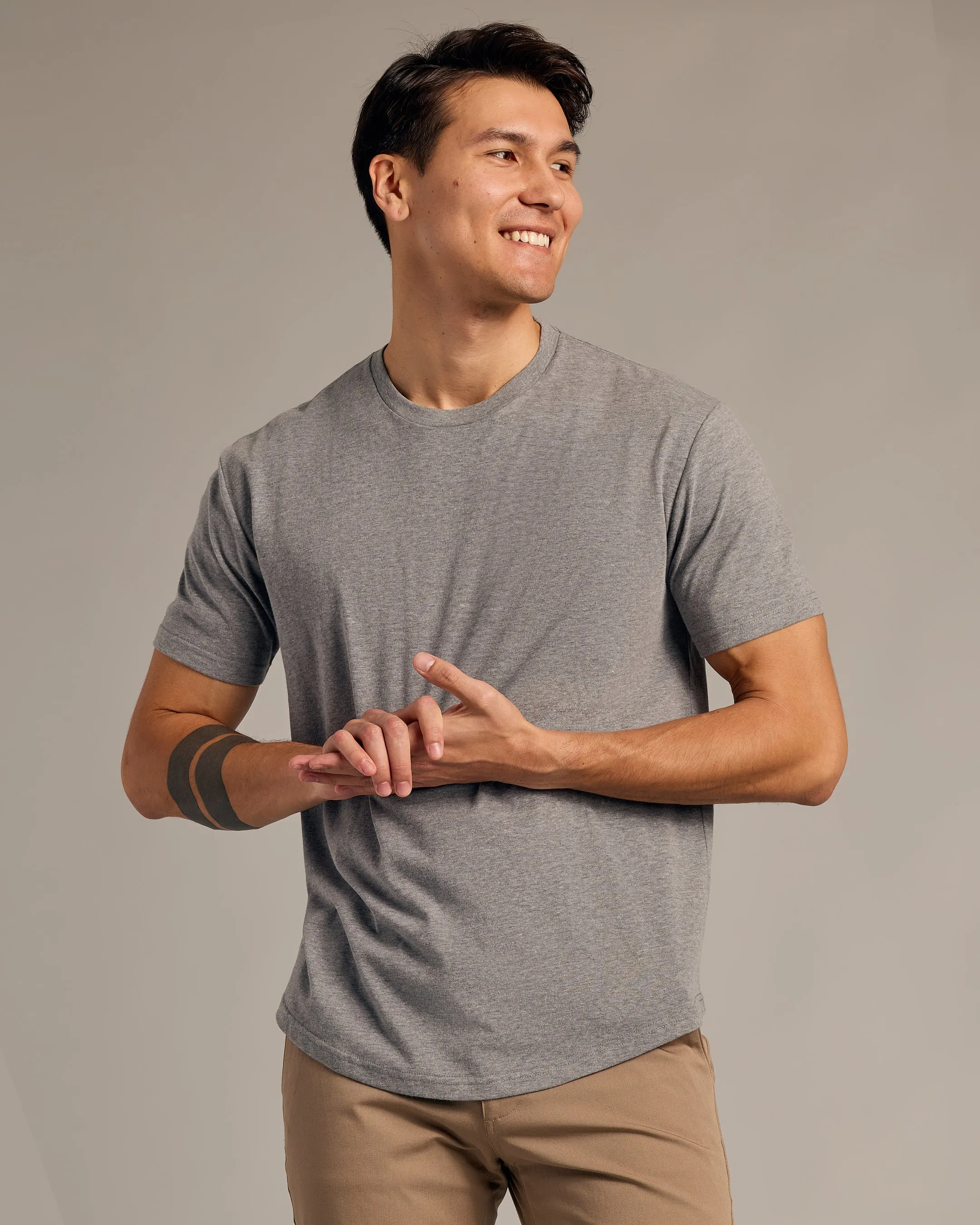 Heather Gray Short Sleeve Curved Hem Crew