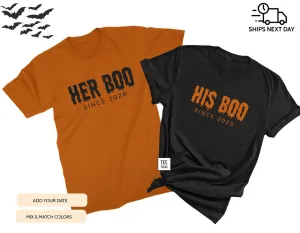 Her Boo & His Boo, Couple Halloween t-shirts, Halloween Couples Costumes, Trick or Treat Shirts, Halloween Couple Outfit, Fall couple shirts