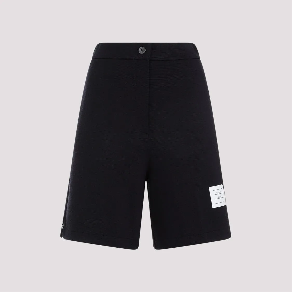 High Waisted Navy Virgin Wool Shorts