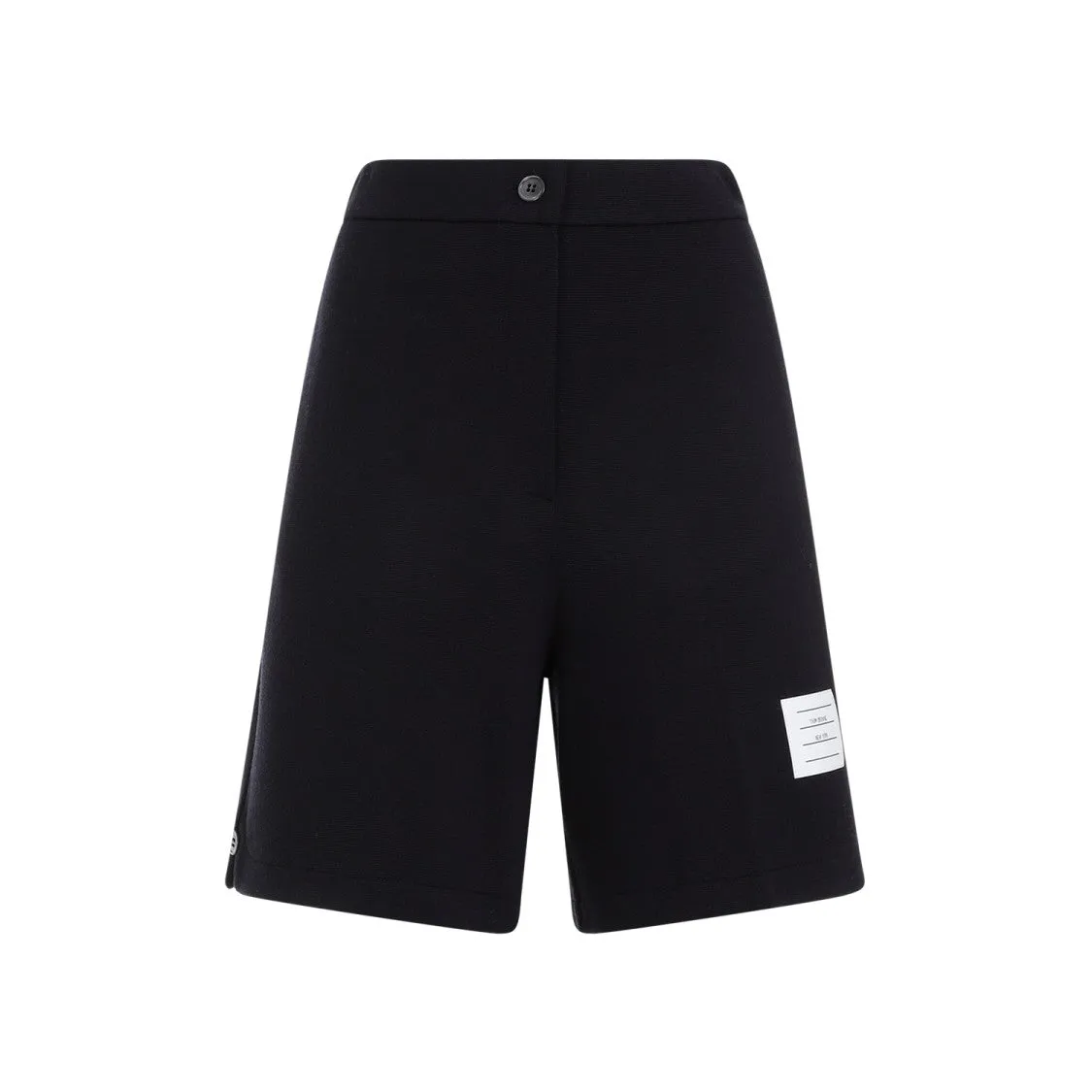 High Waisted Navy Virgin Wool Shorts
