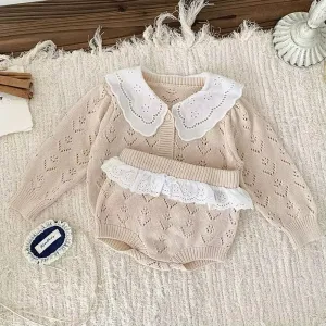 Hollow Out Knit Set -  Cream