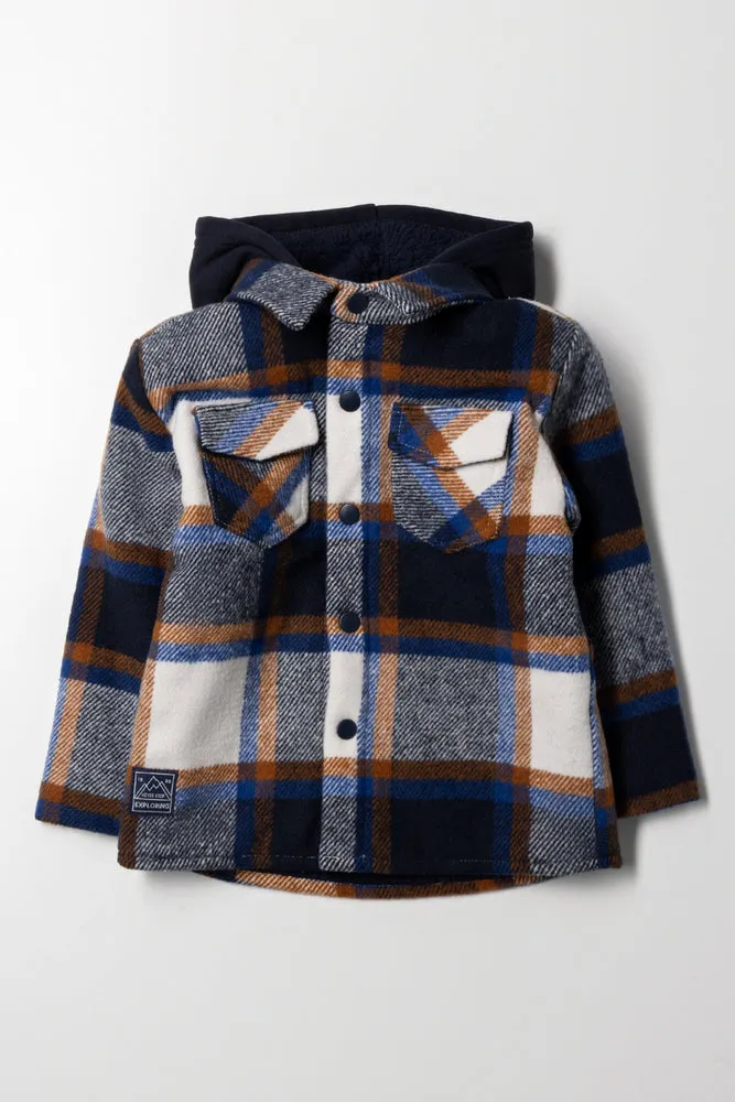 Hooded Shacket Navy & Brown