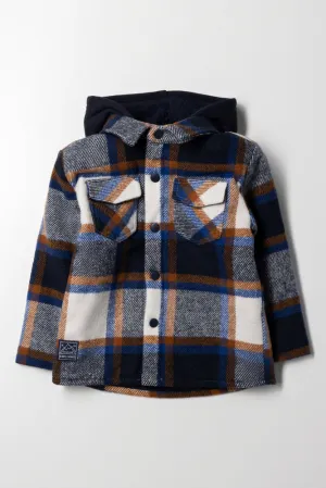 Hooded Shacket Navy & Brown
