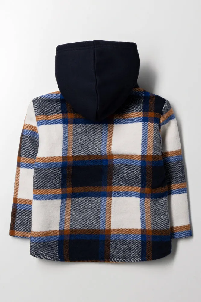 Hooded Shacket Navy & Brown